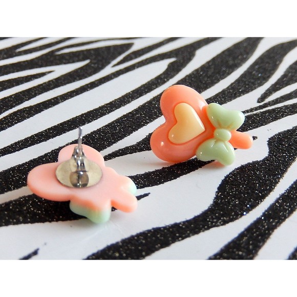 Peach Pink Heart Lollipop Earrings - Picture 3 of 5